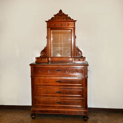 Antico cassettone stile Impero con specchiera - 1880